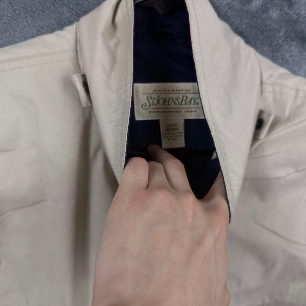 St. Johns Bay Field Jacket Mens Large Tan Utility Snap Front Cargo Pockets - Picture 3 of 7